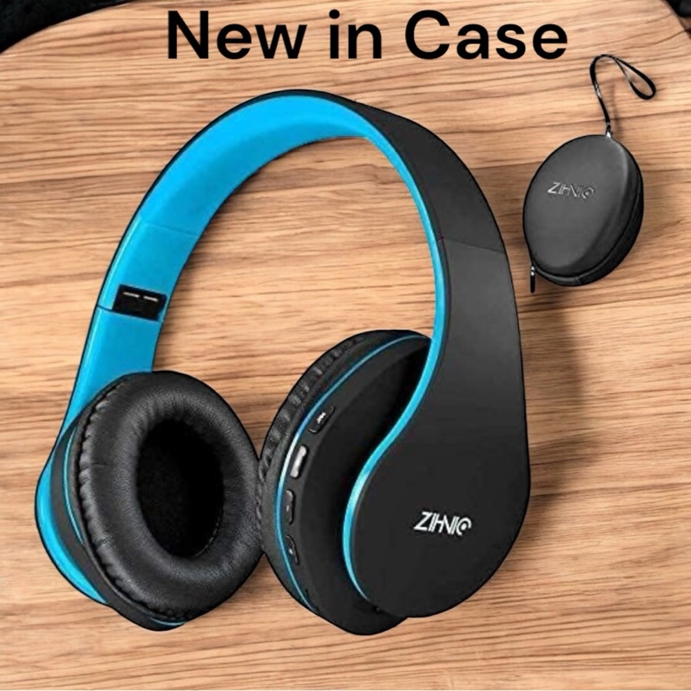 ZIHNIC Bluetooth Wireless & Wired Over-Ear Headphones with Case - Black/Blue
